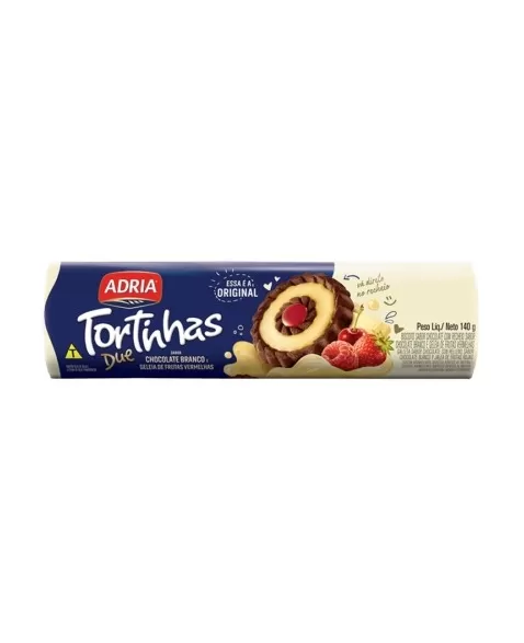 Biscoito Adria Tortinhas Due Chocolate Branco Frutas Verm 50X140