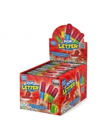Pirulito Best Pop Letter Sabor Morango 14g Caixa com 12 Unidades