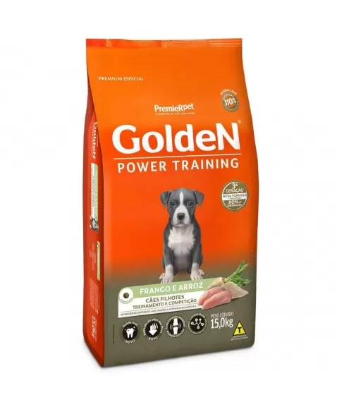 Ração Golden Power Training Cães Filhotes Frango & Arroz 15kg