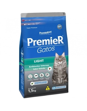 Ração Premier Ambientes Internos Light para Gatos Adultos Sabor Salmão 1,5kg