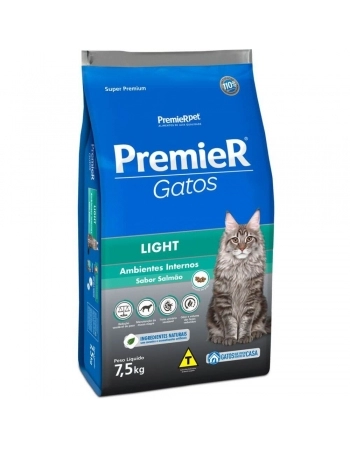 Ração Premier Ambientes Internos Light para Gatos Adultos Sabor Salmão 7,5kg