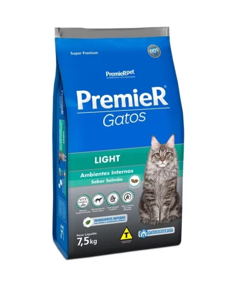 Ração Premier Ambientes Internos Gatos Adultos Light Salmão 7,5kg