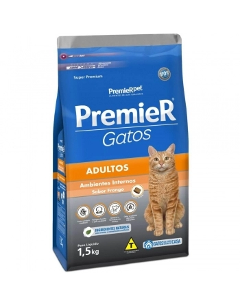 Ração Premier Ambientes Internos para Gatos Adultos Sabor Frango 1,5kg