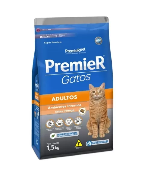 Ração Premier Ambientes Internos Gatos Adultos Frango 1,5kg