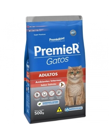 Ração Premier Ambientes Internos Gatos Adultos Sabor Salmão 500g