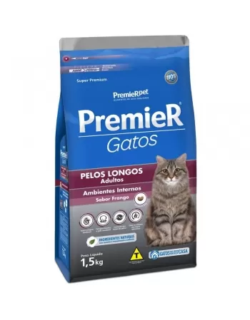 Ração Premier Ambientes Internos Gatos Adultos Pelos Longos Frango 1,5kg