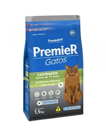 Ração Premier Ambientes Internos Gatos Adultos Castrados +12 Anos Frango 1,5kg