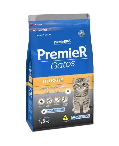 Ração Premier Ambientes Internos Gatos Filhotes Frango 1,5kg