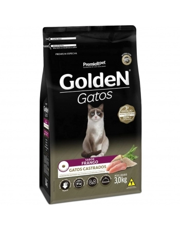 Ração Golden para Gatos Adultos Castrados Sabor Frango e Arroz 3kg