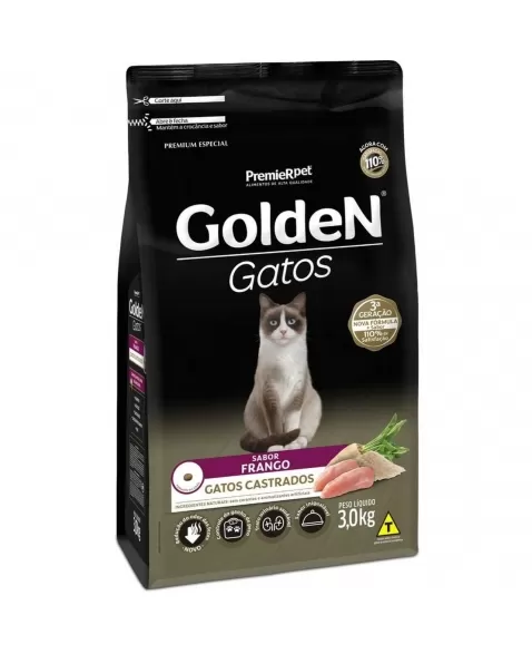 Ração Golden Gatos Adultos Castrados Frango & Arroz 3kg