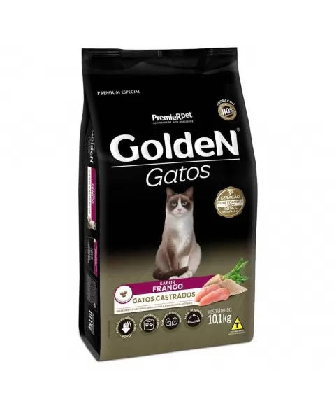 Ração Golden Gatos Adultos Castrados Frango & Arroz 10,1kg