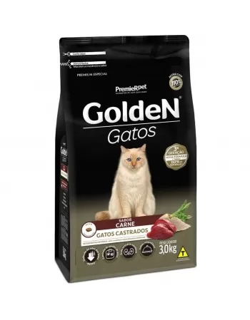 Ração Golden Gatos Adultos Castrados Carne 3kg