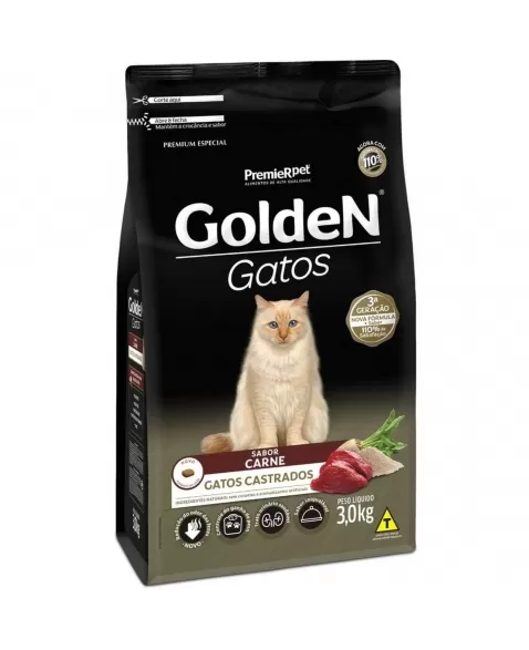 Ração Golden Gatos Adultos Castrados Carne 3kg