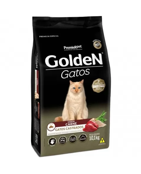 Ração Golden Gatos Adultos Castrados Carne 10,1kg