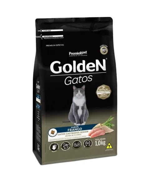 Ração Golden Gatos Sênior Castrados Frango & Arroz 1kg