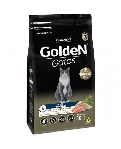 Ração Golden Gatos Sênior Castrados Frango & Arroz 3kg