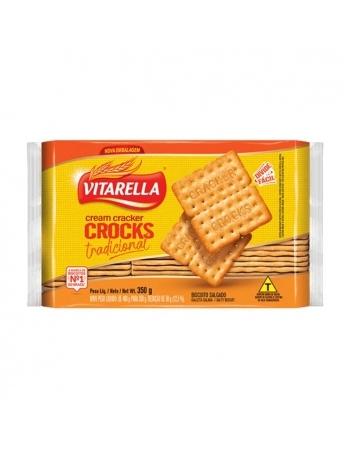 Biscoito Vitarella Cream Cracker Crocks Tradicional 350g Caixa com 24 Unidades