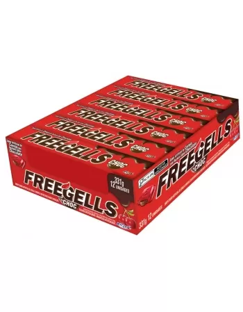 Bala Riclan Freegells Play Cereja Recheio Sabor Chocolate 36X12Un