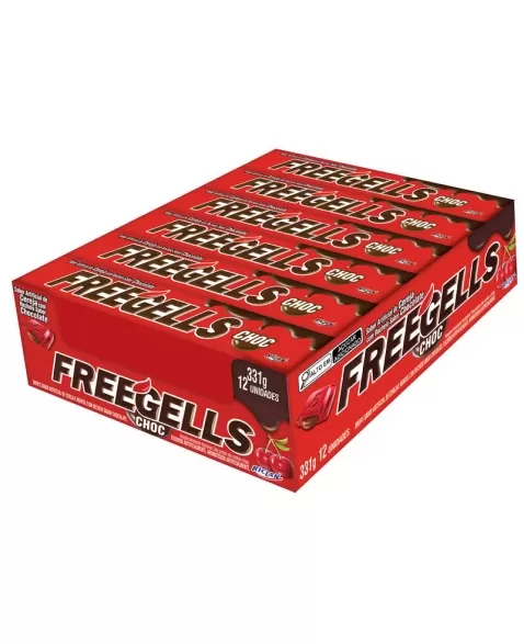 BALA RCL FREEGELLS PLAY CEREJA RECHEIO SABOR CHOCOLATE 36X12UN