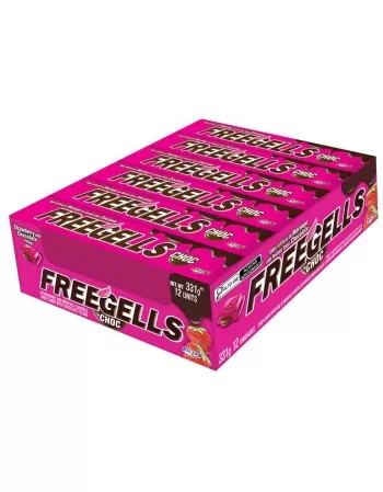 Bala Riclan Freegells Play Morango Recheio Sabor Chocolate 36X12Un