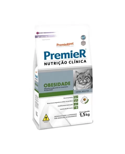 Ração Premier Nutrição Clínica Obesidade Gatos Adultos Frango 1,5kg