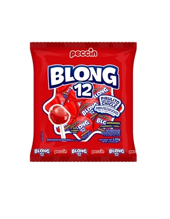 Pirulito Blong 12 Morango Peccin 120g Pacote com 32 Unidades