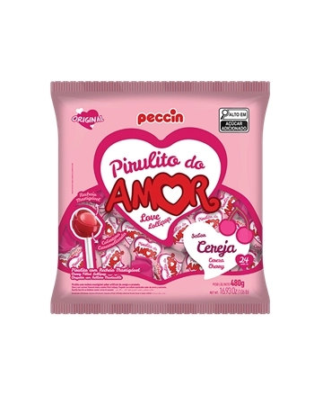 Pirulito Cereja Do Amor Peccin 480g Pacote com 16 Unidades