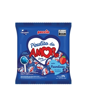 Pirulito Framboesa do Amor Peccin 480g Pacote com 16 Unidades