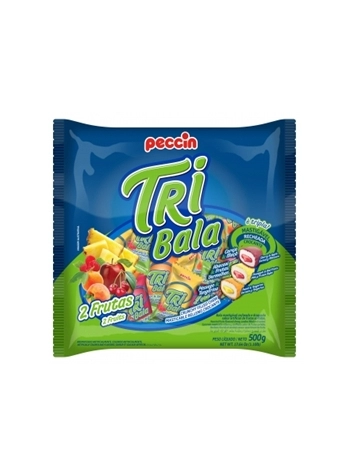 Bala Mastigável Tribala 2 Frutas Sortidas Peccin 500g Pacote com 10 Unidades