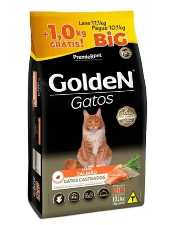 Ração Golden Gatos Adultos Castrados Salmão 11,1KG