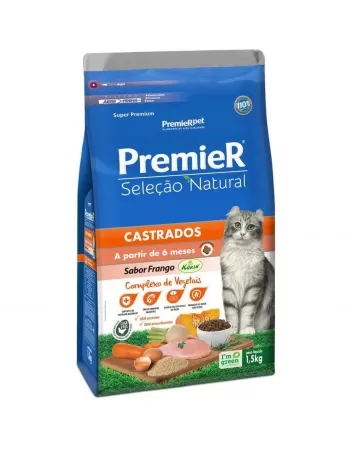 Ração Premier Seleção Natural Gatos Adultos Castrados Frango 1,5kg