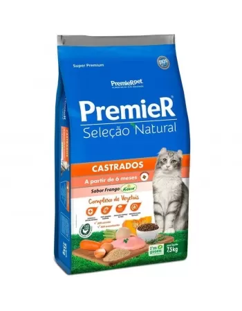 Ração Premier Seleção Natural Gatos Adultos Castrados Frango 7,5kg