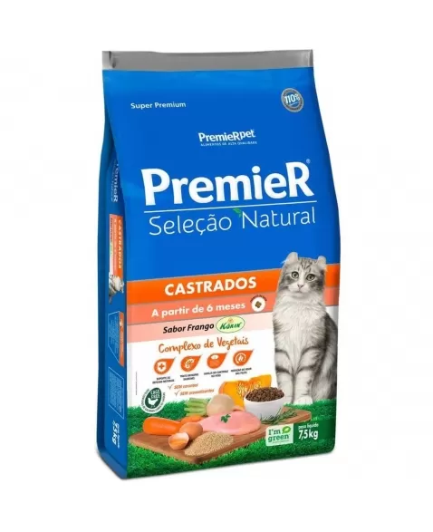 Ração Premier Seleção Natural Gatos Adultos Castrados Frango 7,5kg