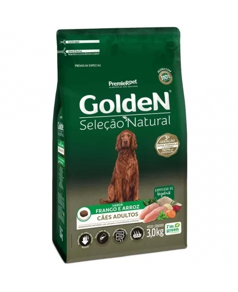 Ração Golden Seleção Natural Cães Adultos Frango & Arroz 3kg