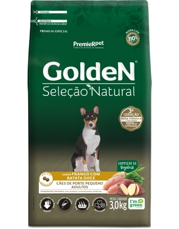 Ração Golden Seleção Natural Frango com Batata Doce para Cães Adultos Porte Pequeno 3kg