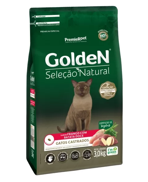 Ração Premier Seleção Natural Gatos Adulto Castrado Batada Doce 3KG