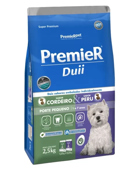 Ração Premier Ambientes Internos Cães Adulto Duii Peru/Coordeiro 2,5 KG