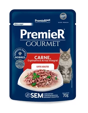 Ração Úmida Premier Gourmet Gatos Adulto Carne 70 G (20 Unidades)