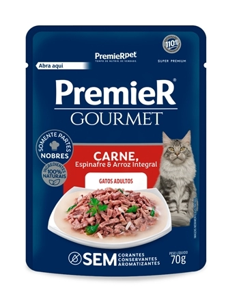 Ração Úmida Premier Gourmet Carne para Gatos Adultos 70g Kit com 20 Unidades