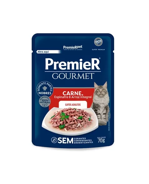 Ração Úmida Premier Gourmet Gatos Adulto Carne 70 G (20 Unidades)