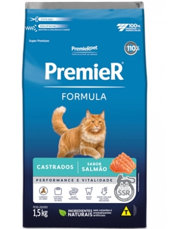 Ração Premier Fórmula Salmão para Gatos Adultos Castrados 1,5kg