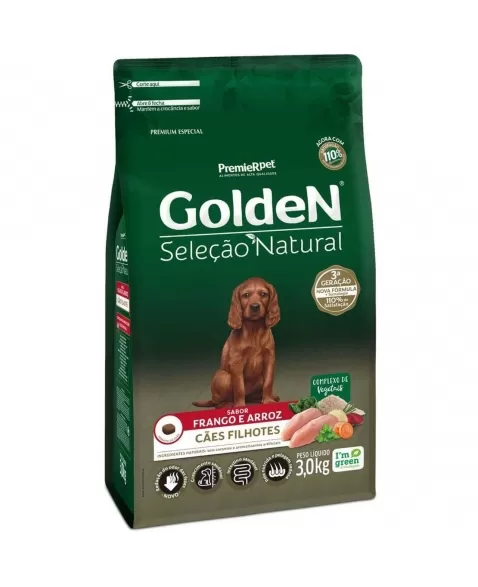 Ração Golden Seleção Natural Cães Filhotes Frango & Arroz 3kg