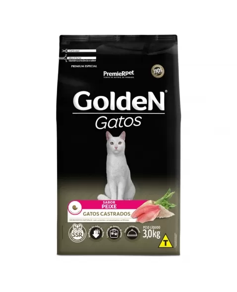 Ração Golden Gatos Adulto Castrado Peixe 3KG