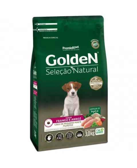 Ração Golden Seleção Natural Cães Filhotes Porte Pequeno Frango & Arroz 3kg