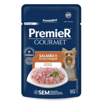 Ração Úmida Premier Gourmet para Cães Adultos de Pequeno Porte Sabor Salmão 85g — Caixa com 20 Unidades