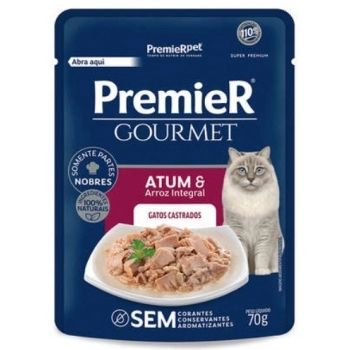 Ração Úmida Premier Gourmet para Gatos Adultos Castrados Sabor Atum 70g Kit com 20 Unidades