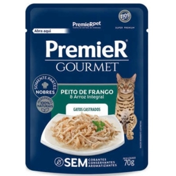 Ração Úmida Premier Gourmet para Gatos Adultos Castrados Sabor Frango 70g Kit com 20 Unidades