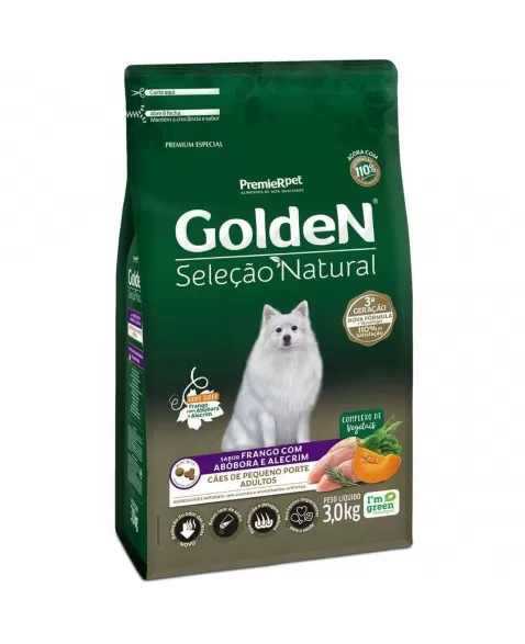 Ração Golden Seleção Natural Cães Adultos Porte Pequeno Abóbora 3kg