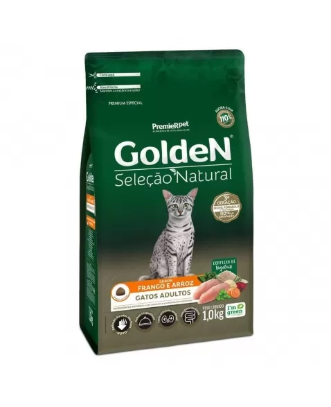 Ração Golden Seleção Natural Gatos Adultos Frango & Arroz 1kg