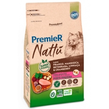 Ração Premier Nattu para Cães Adultos de Porte Pequeno Sabor Mandioca 2,5kg